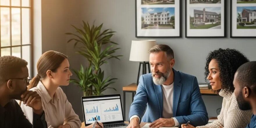 Real estate investors collaborating on multi-family property financing strategies