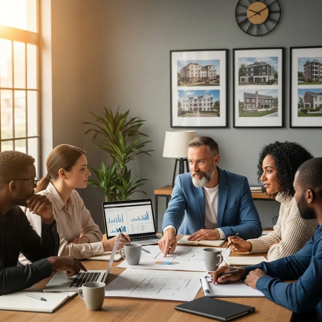 Real estate investors collaborating on multi-family property financing strategies