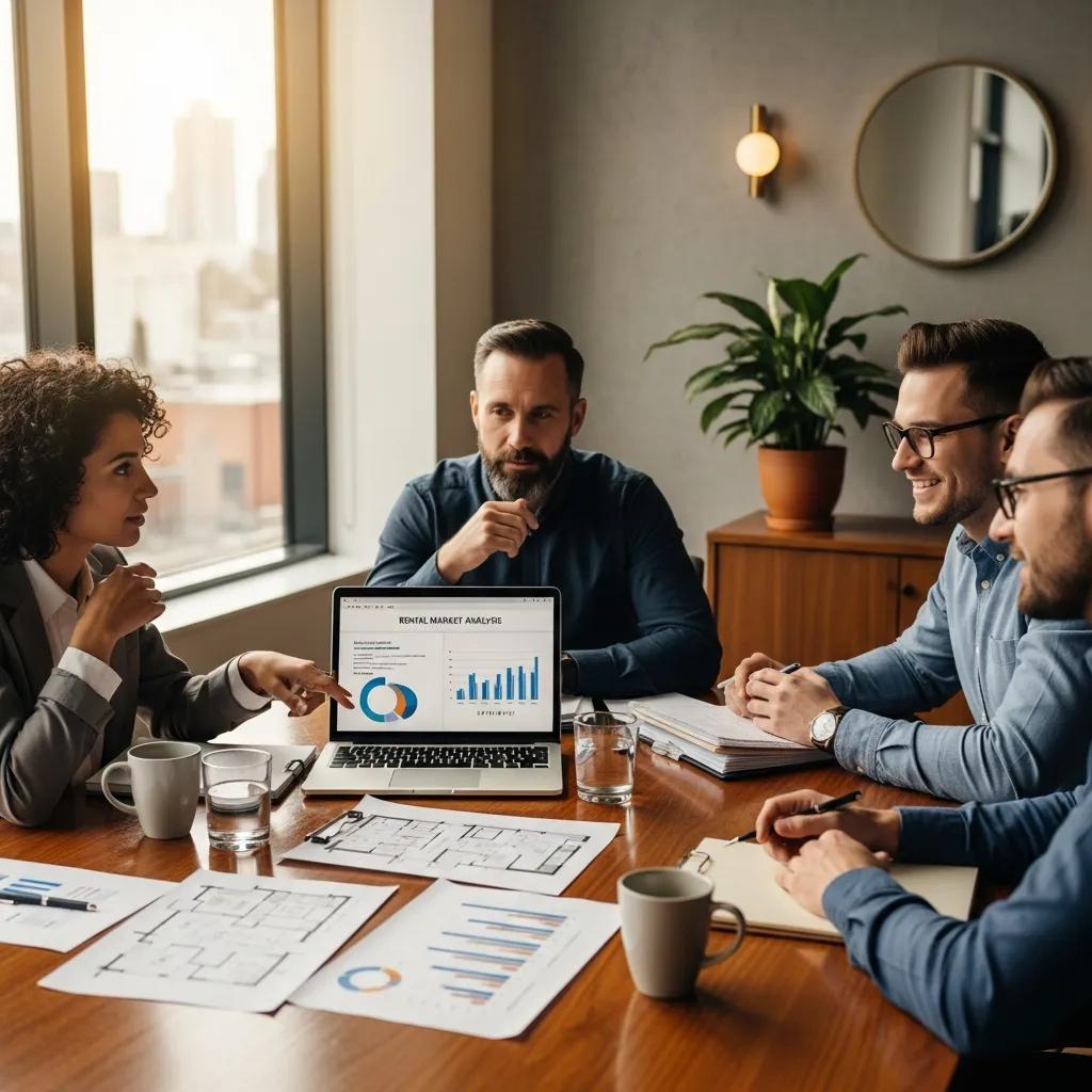 Real estate investors discussing California rent control laws in a modern office