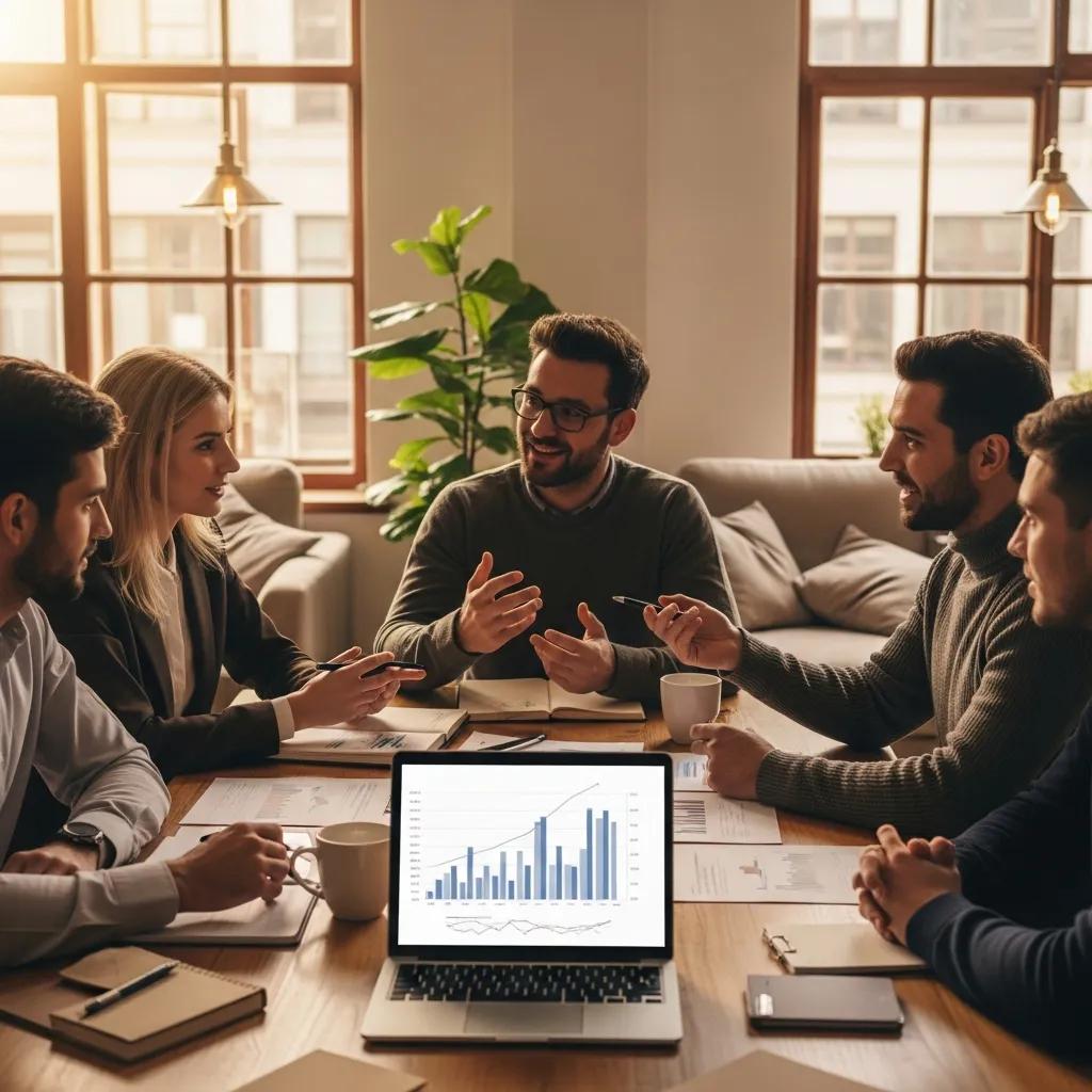 Real estate investors discussing hard money loans in a modern office