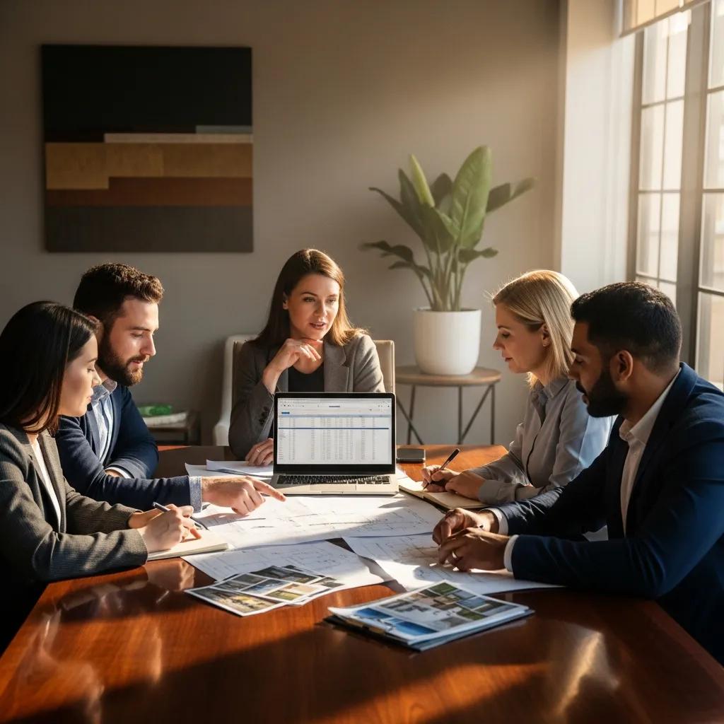 Real estate investors discussing hard money loans in a modern office