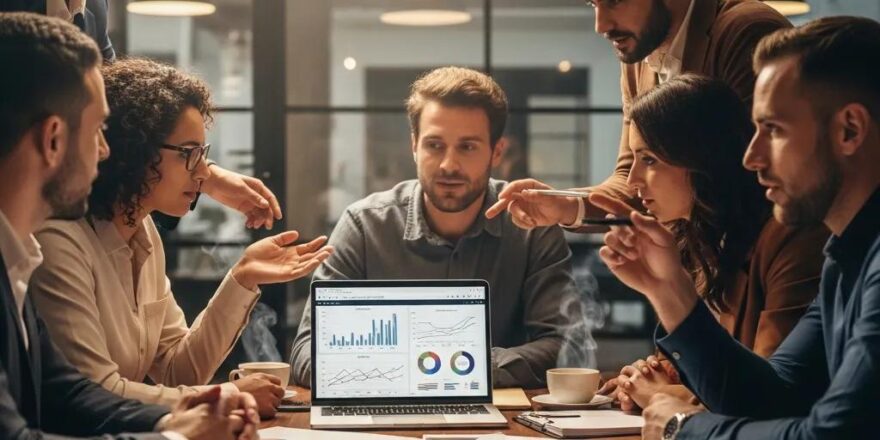 Real estate investors discussing hard money loans in a modern office setting