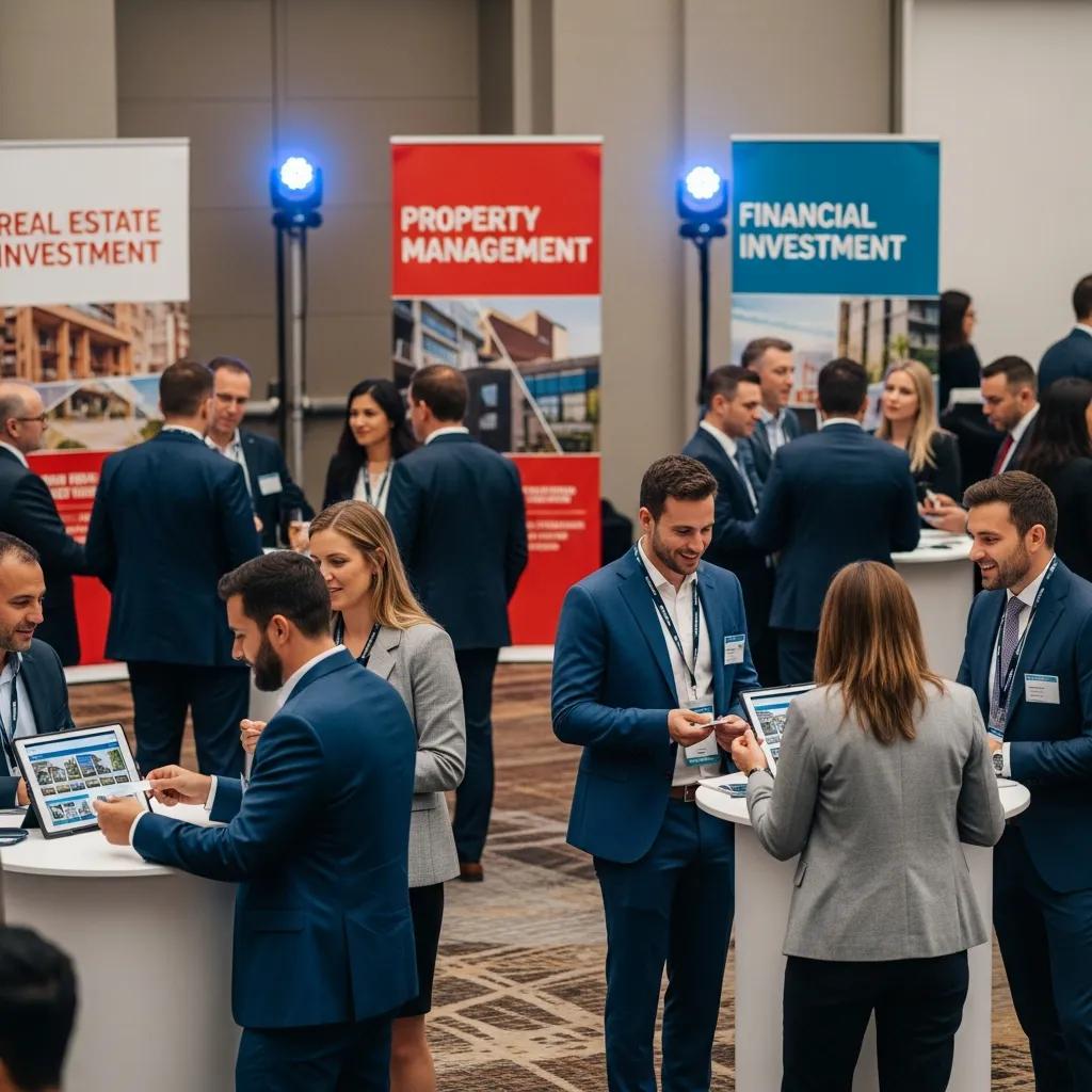 Real estate investors networking and exchanging contact information at an event