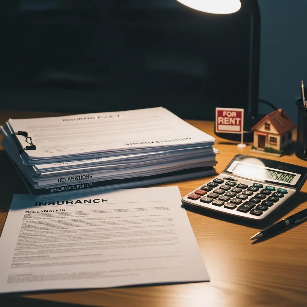 Insurance paperwork and calculator on a desk illustrating rental property insurance