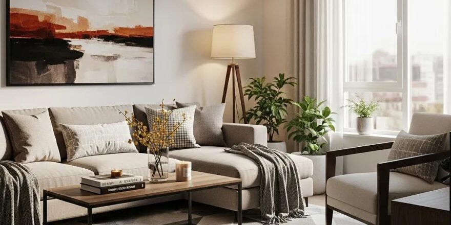 Stylish virtually staged living room enhancing property appeal