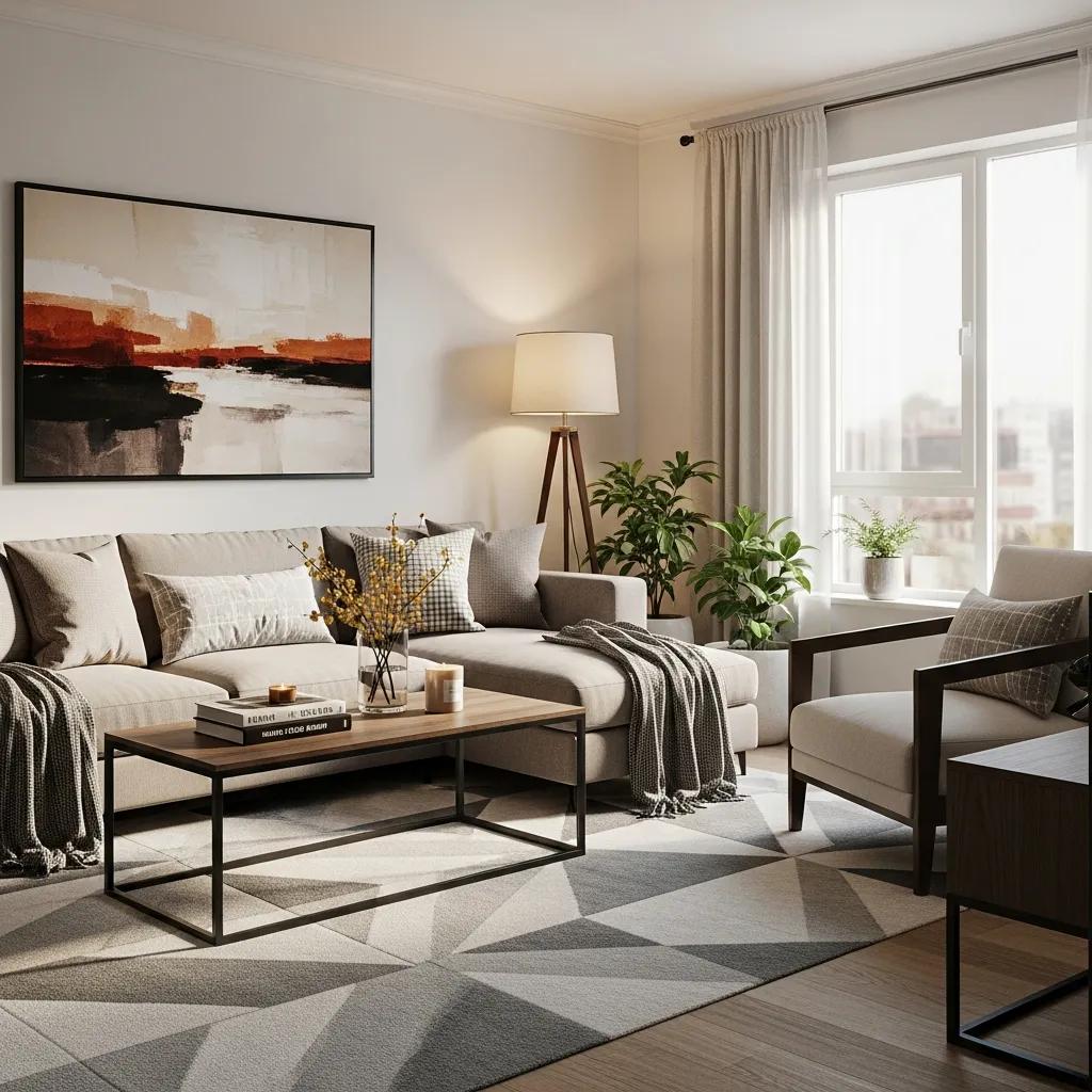 Stylish virtually staged living room enhancing property appeal