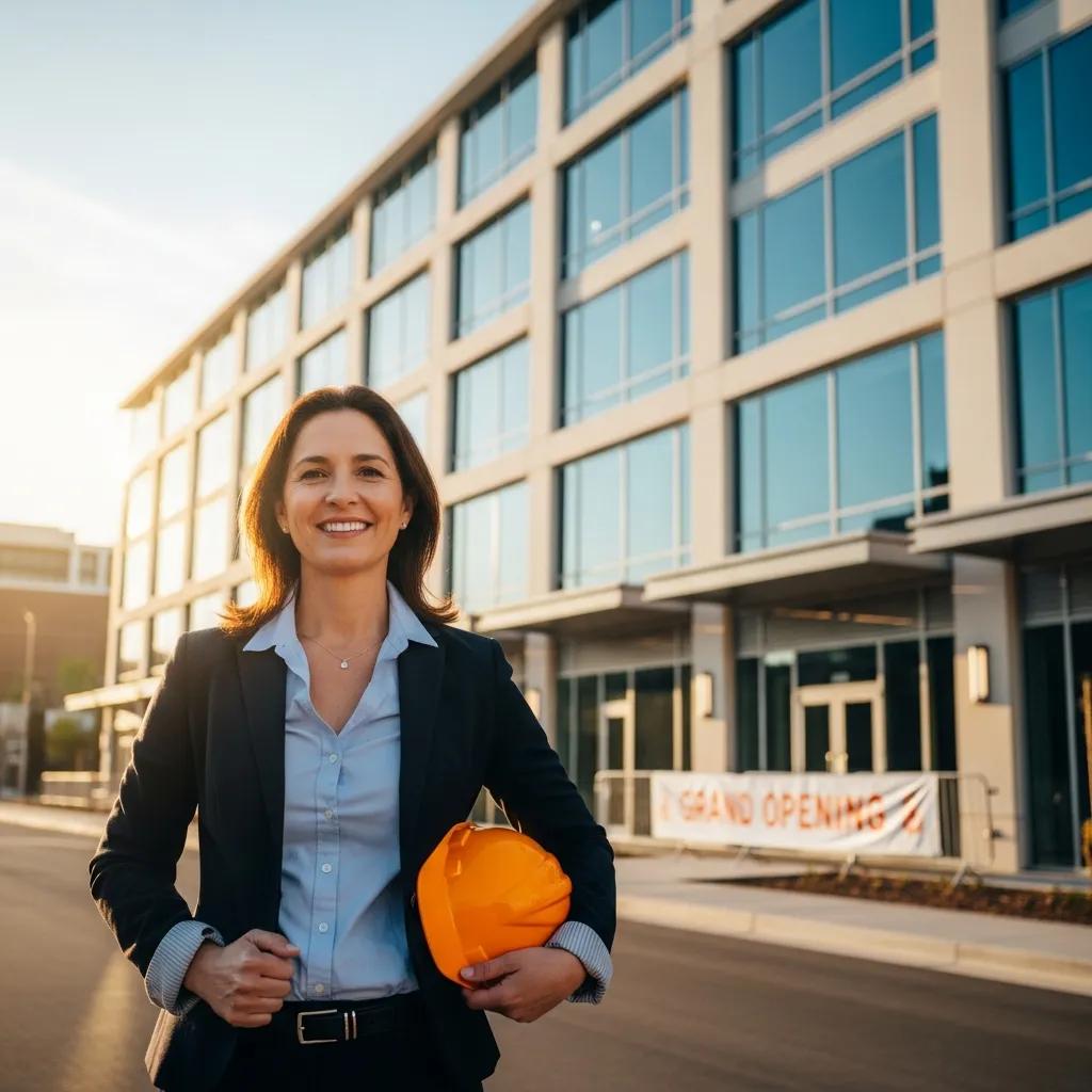 Developer standing before a finished commercial project — an example of successful hard‑money financing