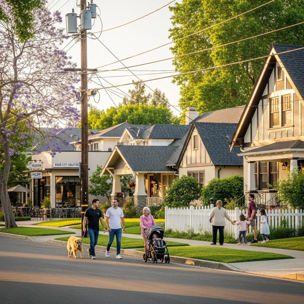 Vibrant Sacramento neighborhood with a mix of homes and community activity