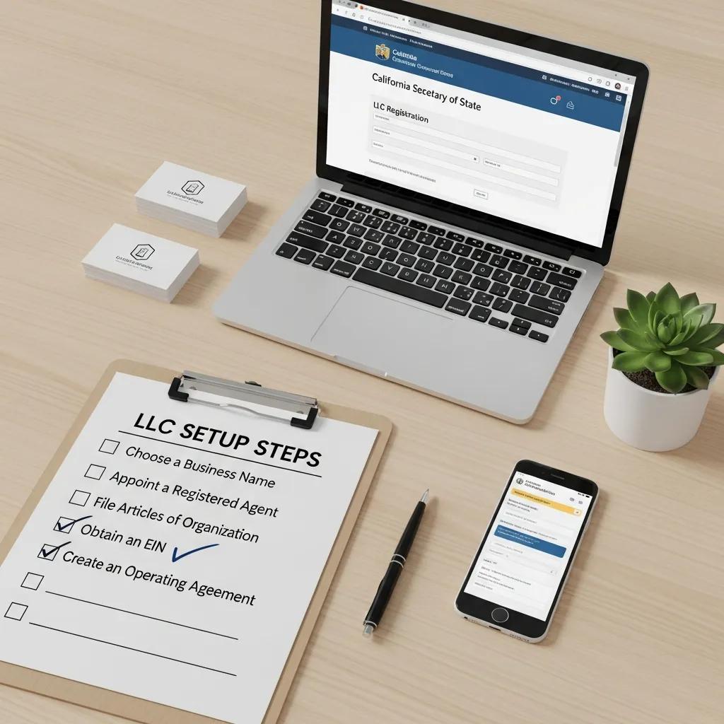 Checklist and laptop showing steps to form a real estate LLC