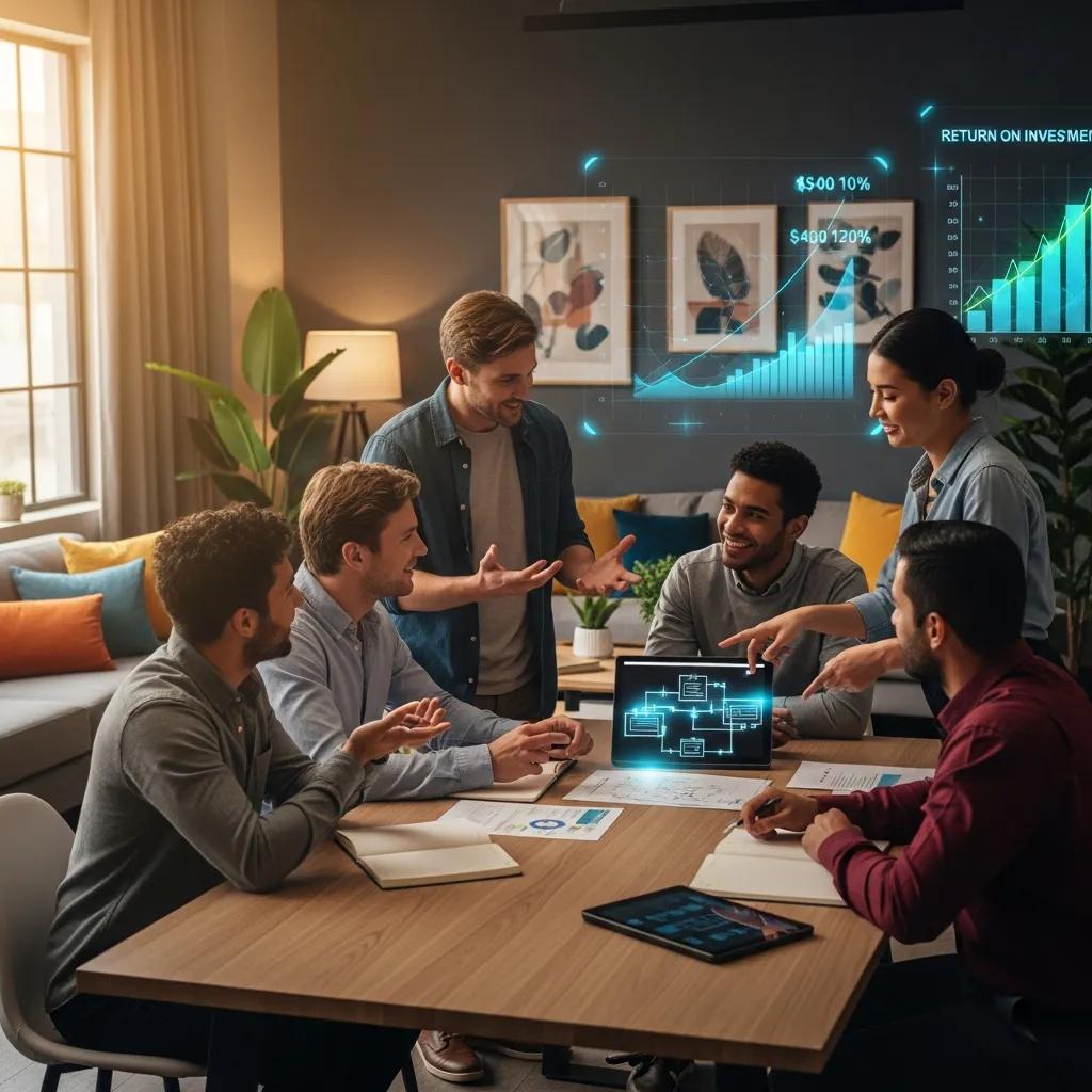 Young professionals discussing co‑living financial benefits